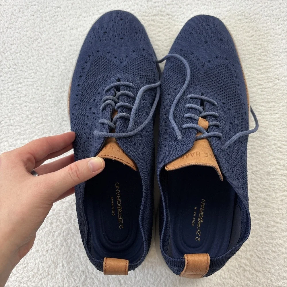 COLE HAAN '2.Zerogrand Stitchlite Wingtip Oxfords' Mens 11 Navy Blue Dress Shoes